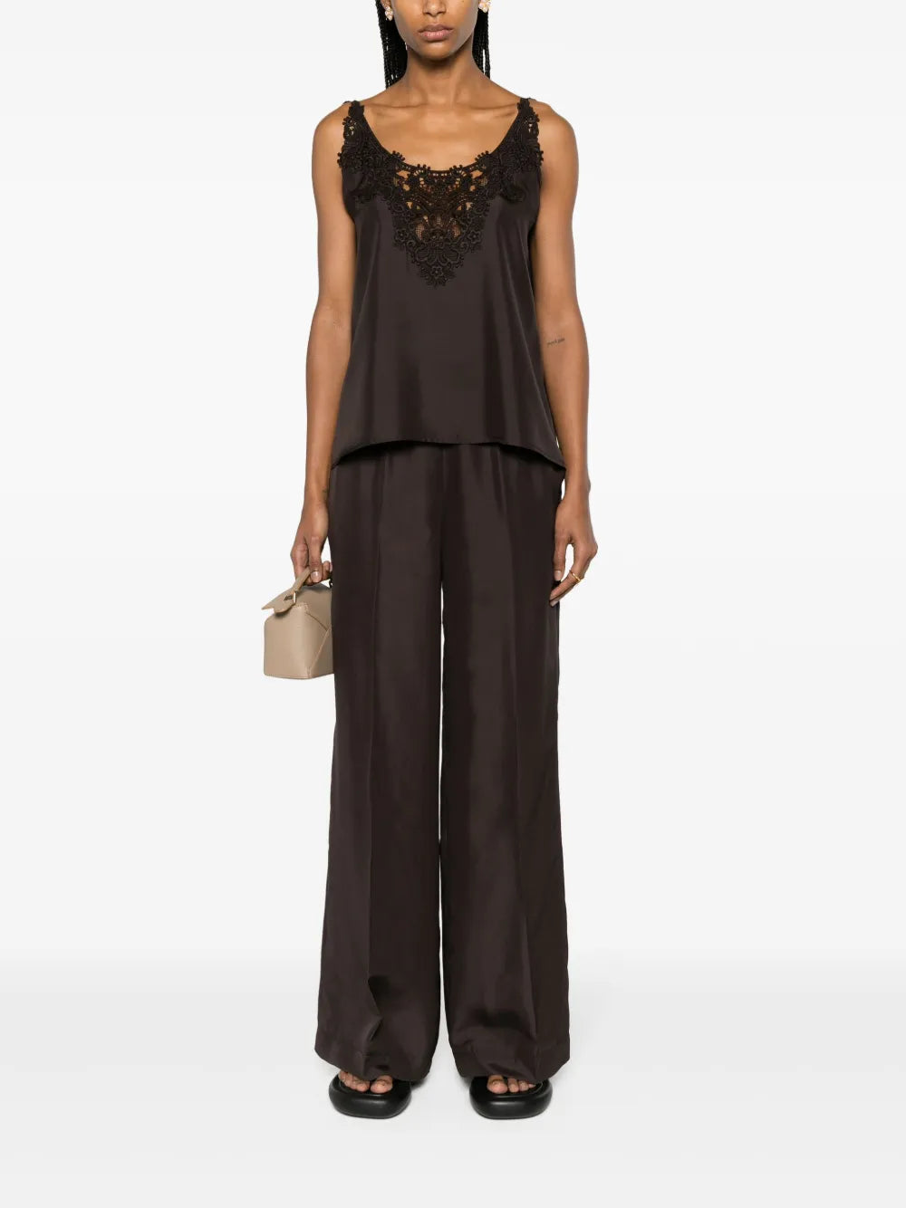 Macramé-Panel Silk Tank Top