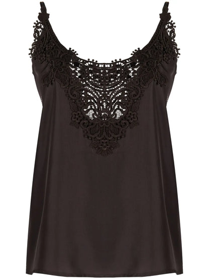 Macramé-Panel Silk Tank Top
