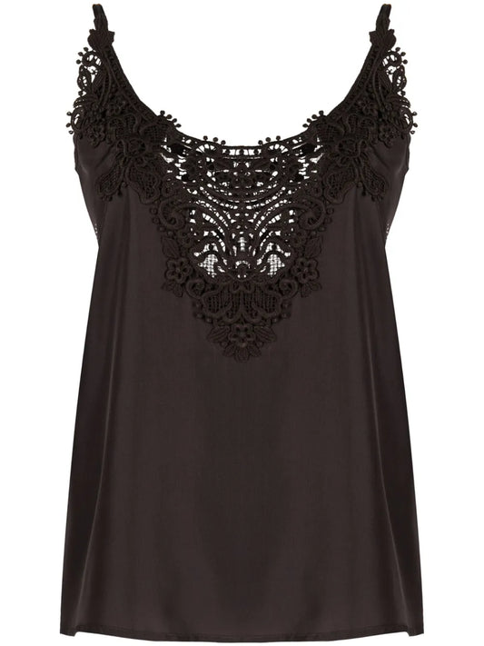 Macramé-Panel Silk Tank Top