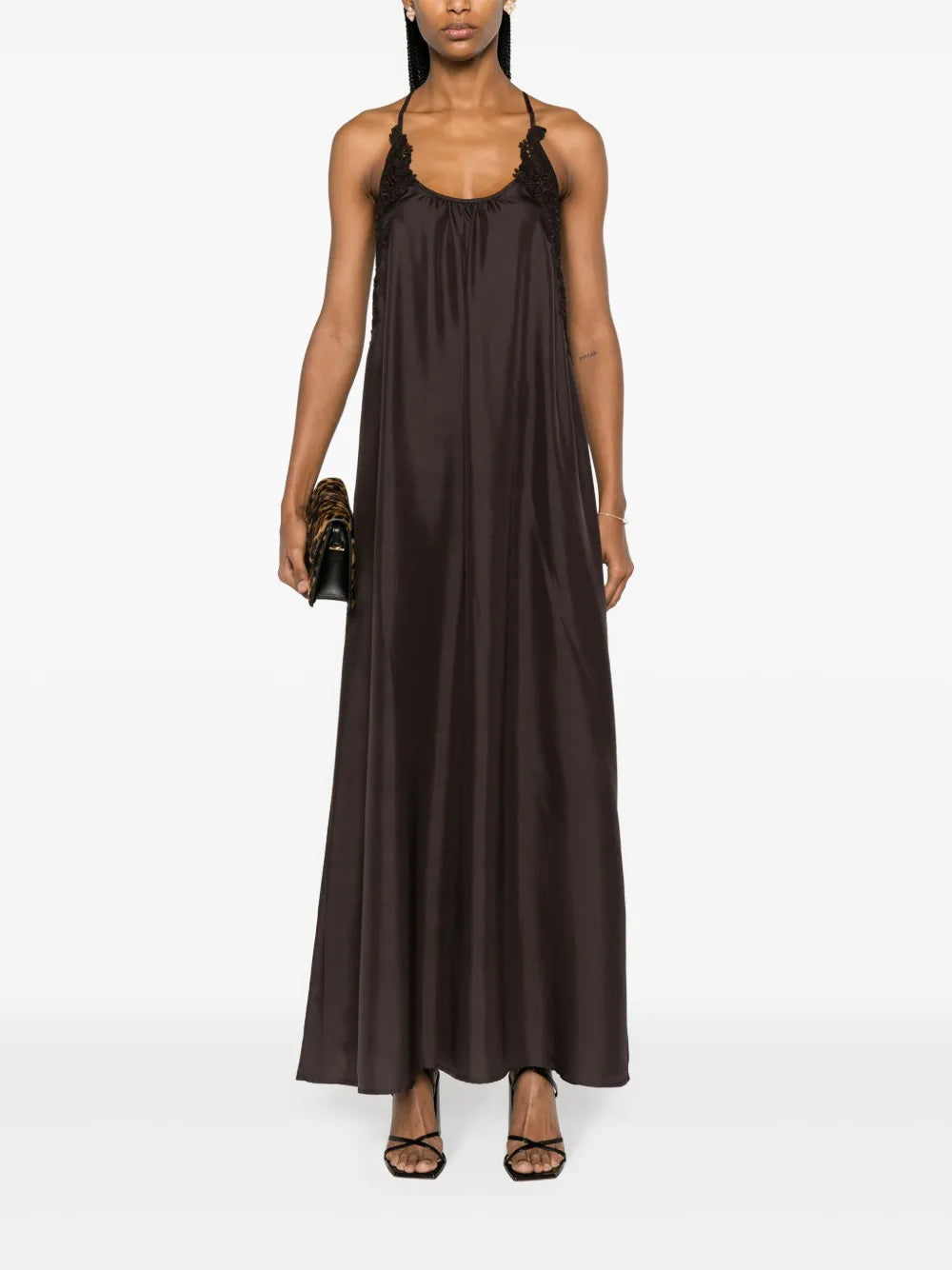 Macramé-Detailing Silk Maxi Dress