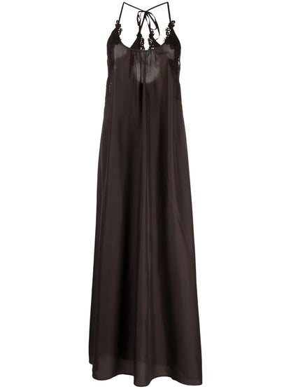 Macramé-Detailing Silk Maxi Dress