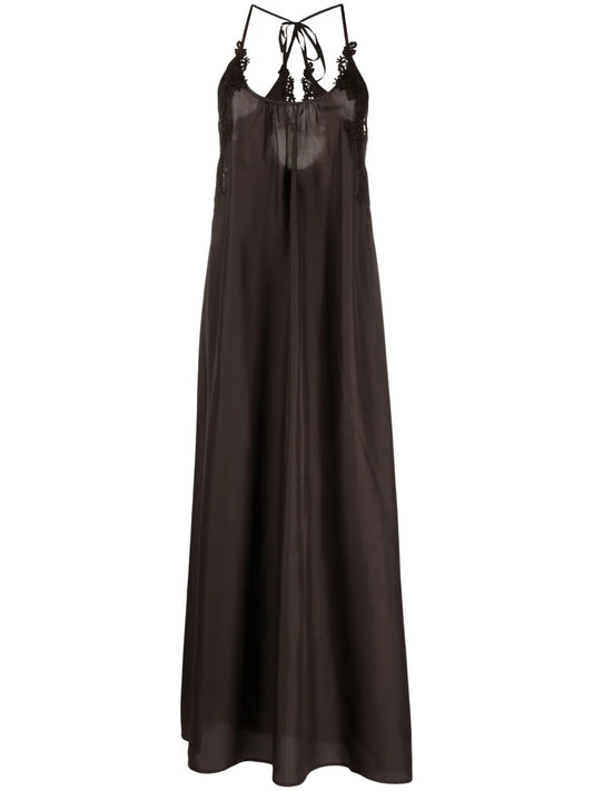 Macramé-Detailing Silk Maxi Dress