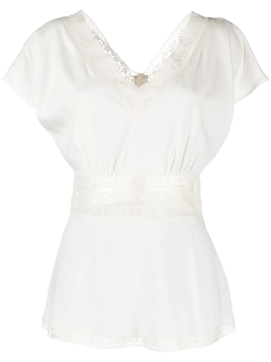 Lace-Detailing Silk Blouse