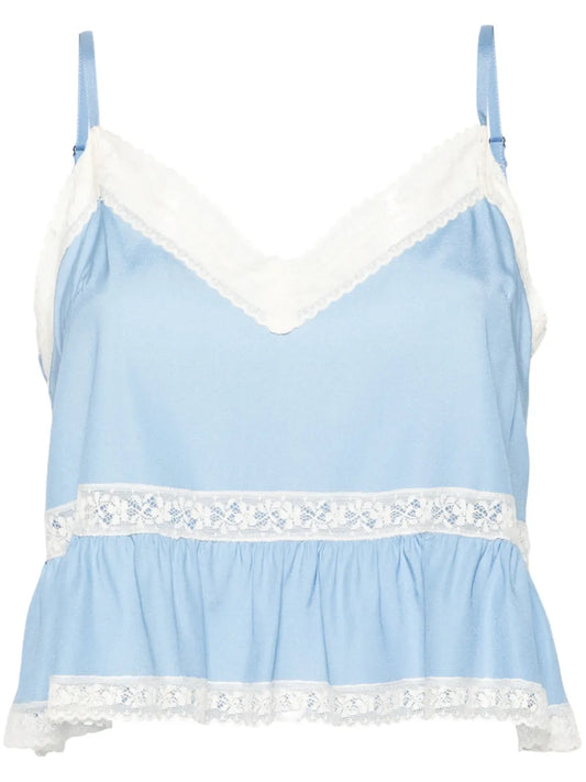 Lace-Trim Silk Tank Top