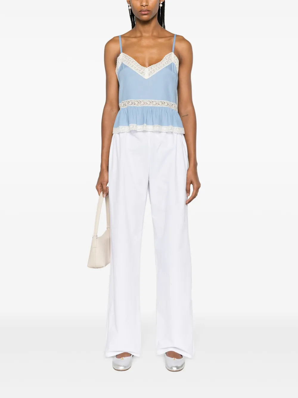 Lace-Trim Silk Tank Top