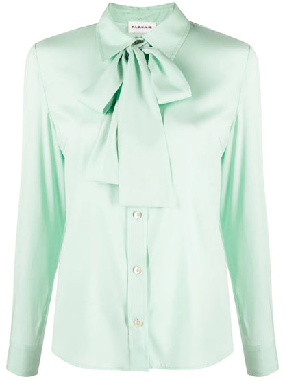 Pussy-Bow Collar Silk Shirt