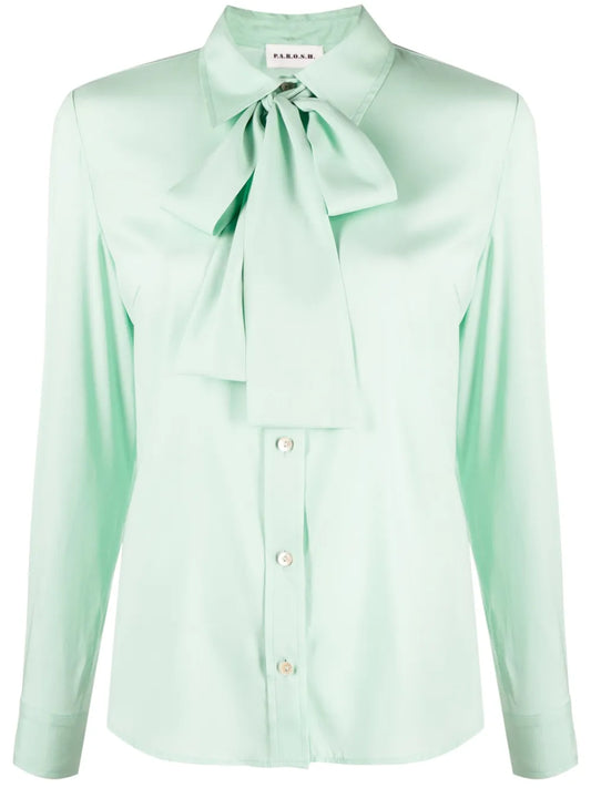 Pussy-Bow Collar Silk Shirt