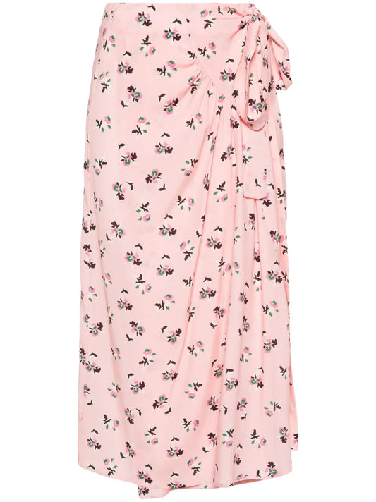 Floral-Print Silk Skirt