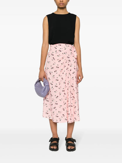 Floral-Print Silk Skirt