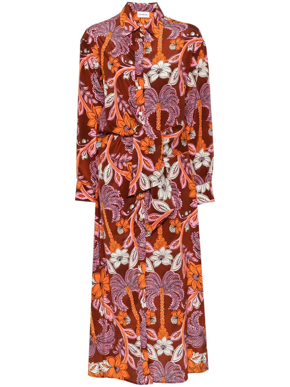 Floral-Print Silk Shirt Dress
