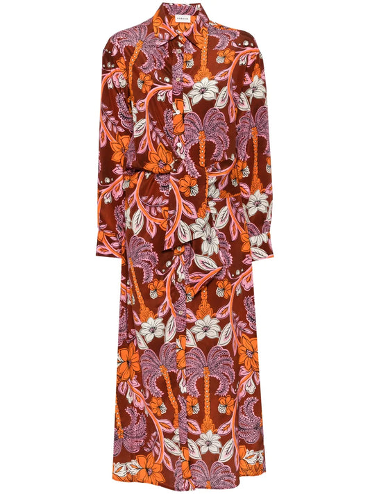 Floral-Print Silk Shirt Dress