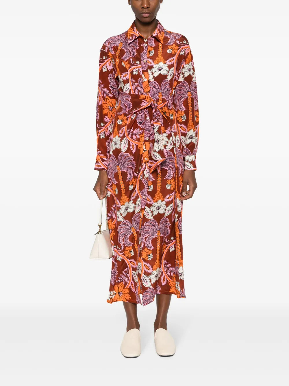 Floral-Print Silk Shirt Dress