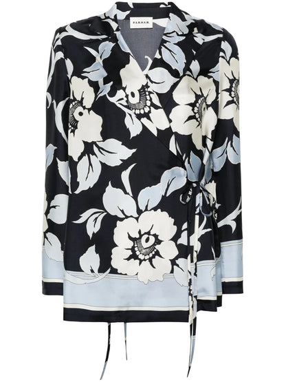 Floral-Print Wrap Blouse