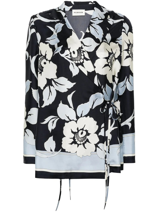 Floral-Print Wrap Blouse
