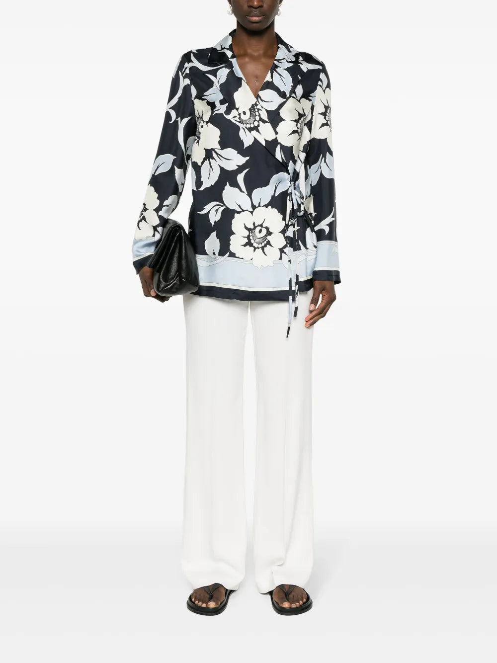 Floral-Print Wrap Blouse