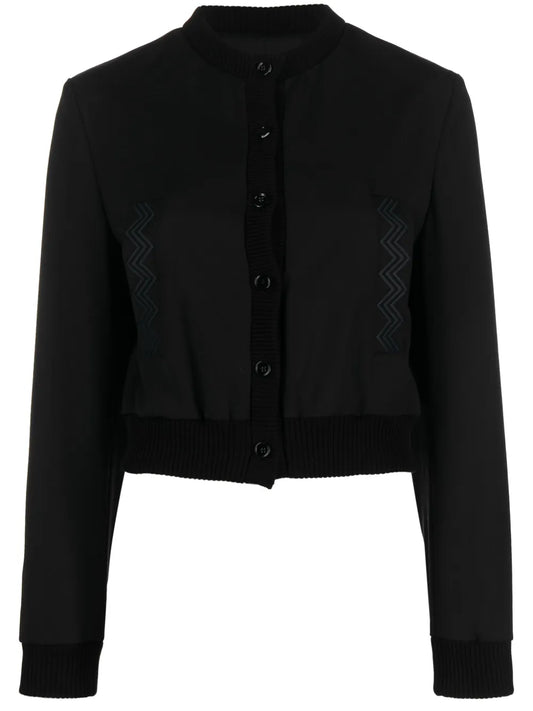 Zigzag-Embroidered Button-Up Jacket