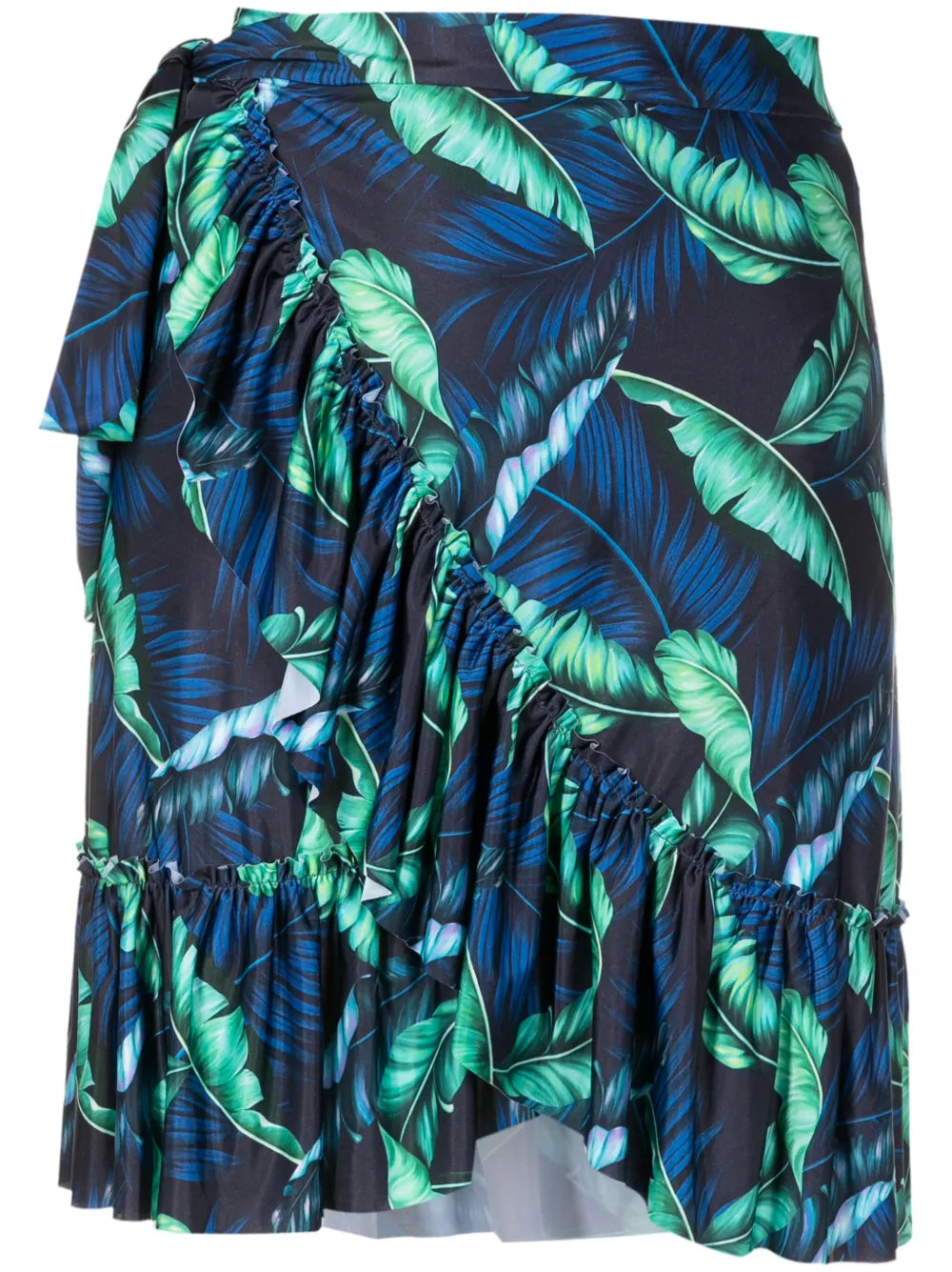 Laurita Ruffled Leaf-Print Miniskirt