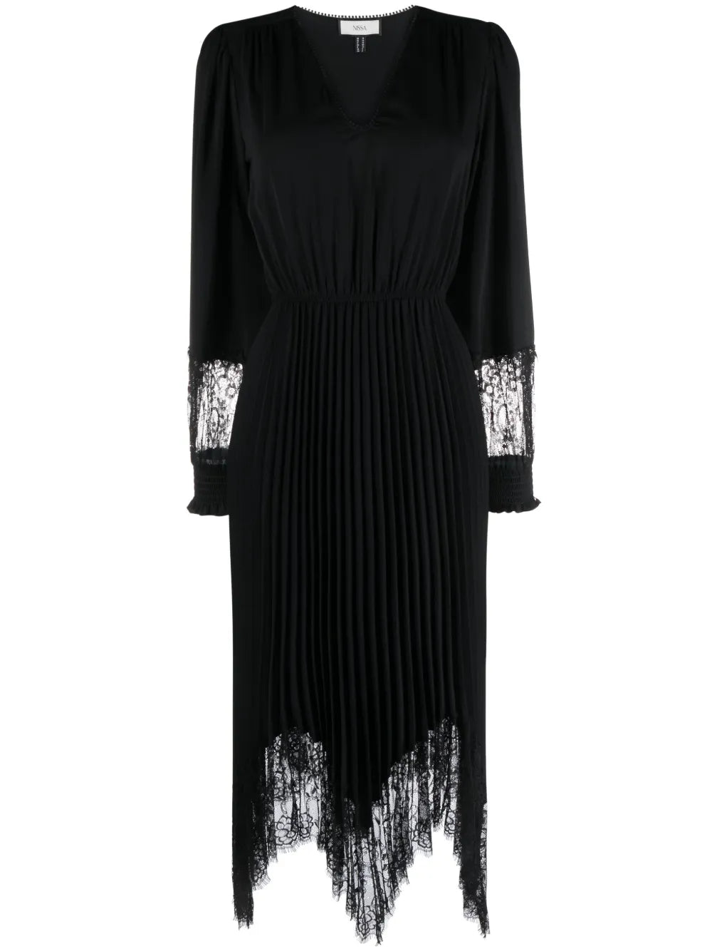Lace-Trim Pleated Midi Dress
