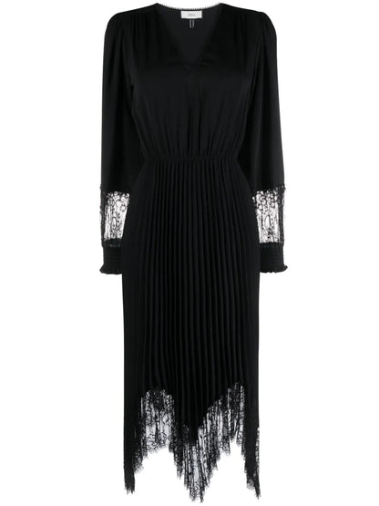 Lace-Trim Pleated Midi Dress
