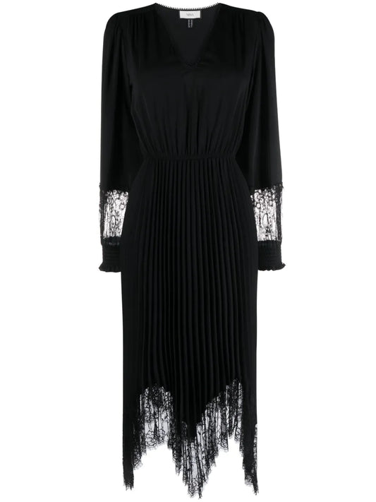 Lace-Trim Pleated Midi Dress