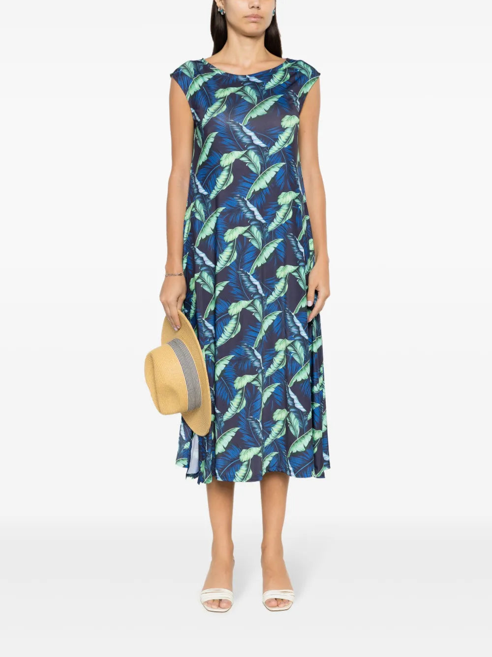 Tie Leaf-Print Midi Dress