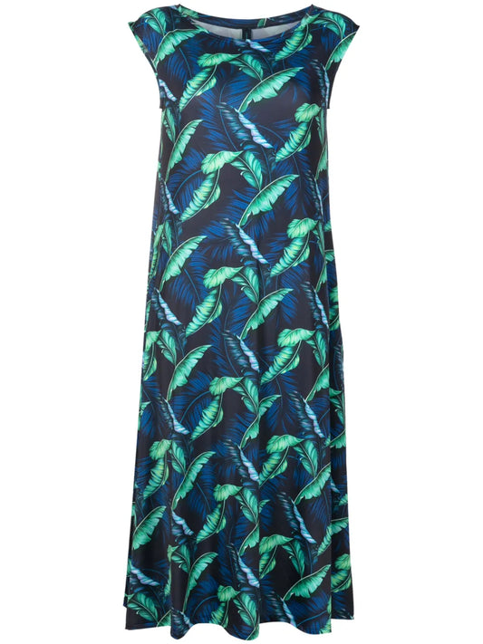 Tie Leaf-Print Midi Dress