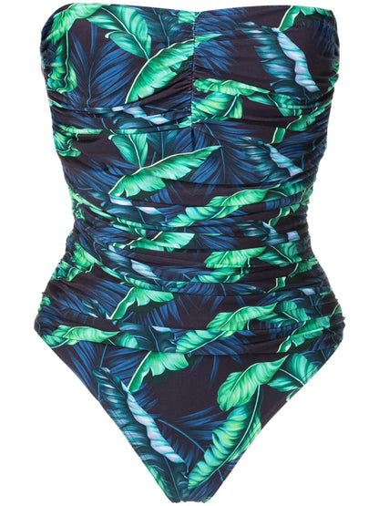 Melissa Ruched Leaf-Print Swimsuit