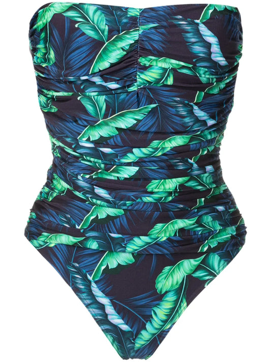 Melissa Ruched Leaf-Print Swimsuit