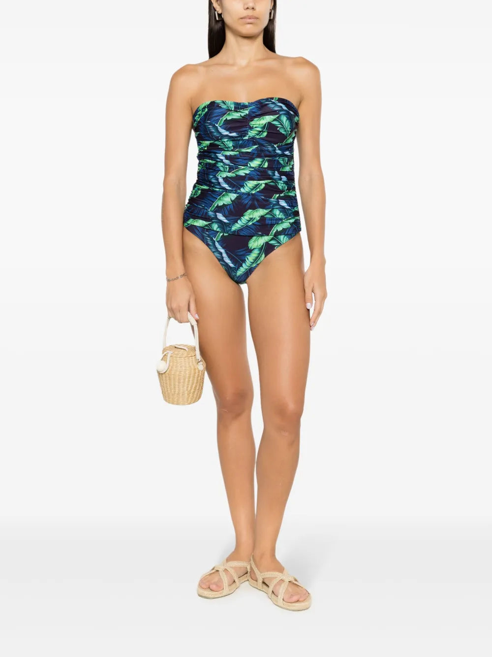Melissa Ruched Leaf-Print Swimsuit
