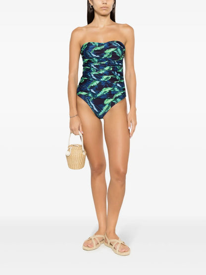 Melissa Ruched Leaf-Print Swimsuit