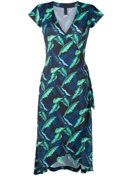 Falcão Leaf-Print Wrap Dress