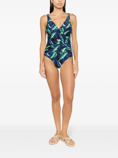 Maisa Draped Leaf-Print Swimsuit