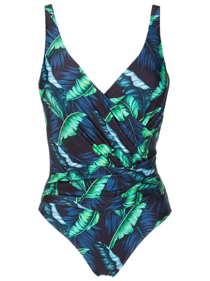 Maisa Draped Leaf-Print Swimsuit