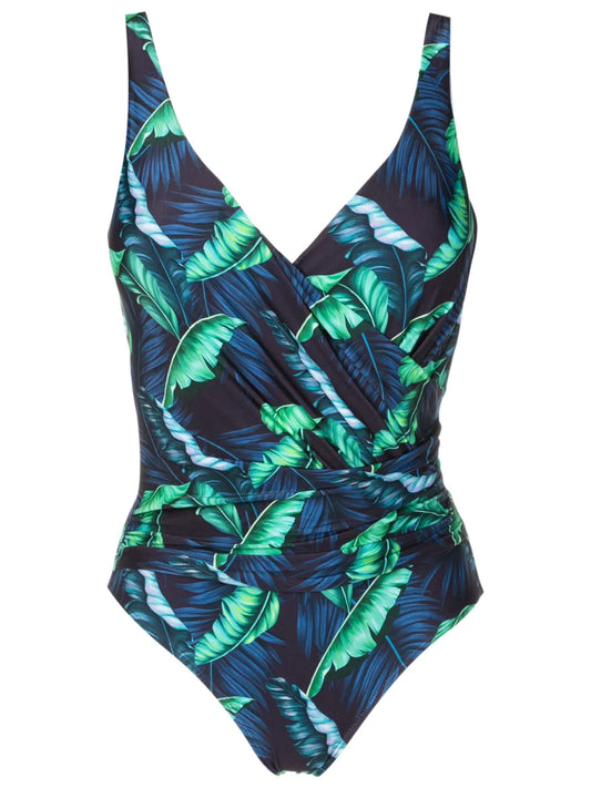 Maisa Draped Leaf-Print Swimsuit