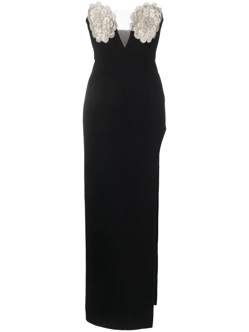 Floral-Appliqué Crystal-Embellished Maxi Dress