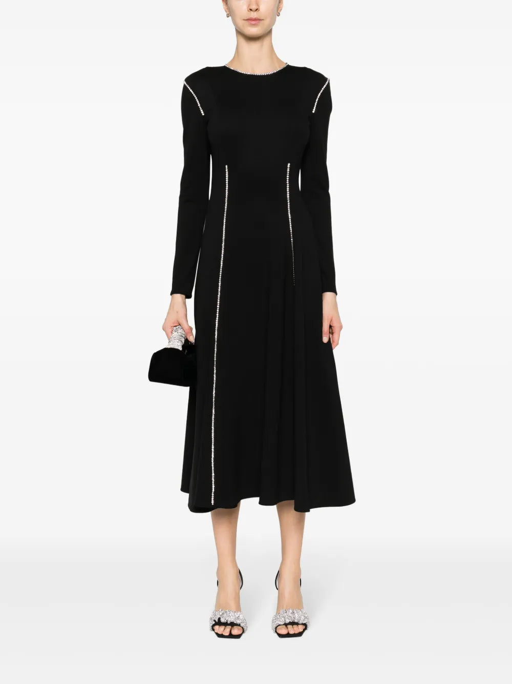 Crystal-Embellished Long-Sleeves Dress