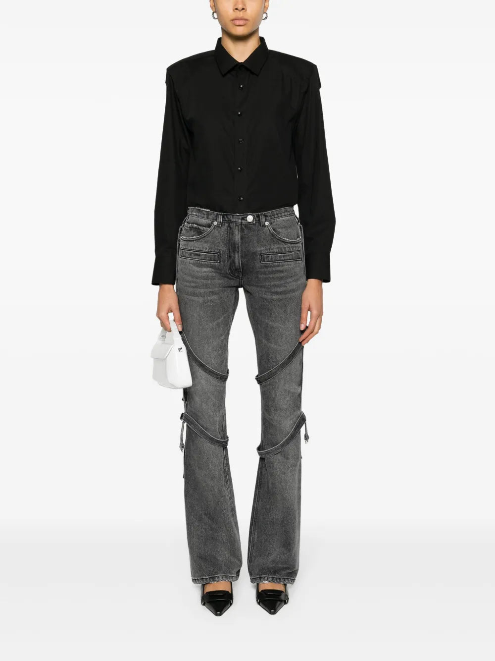 Multi-Strap Flared Jeans