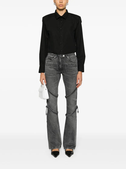 Multi-Strap Flared Jeans