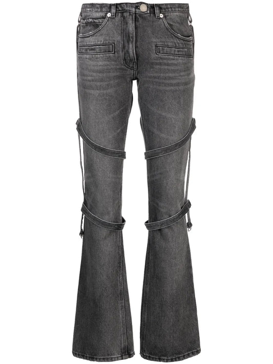 Multi-Strap Flared Jeans
