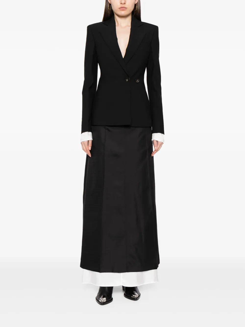 Contrast-Stitching Notched-Lapels Blazer