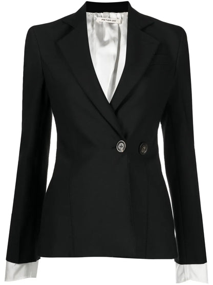 Contrast-Stitching Notched-Lapels Blazer