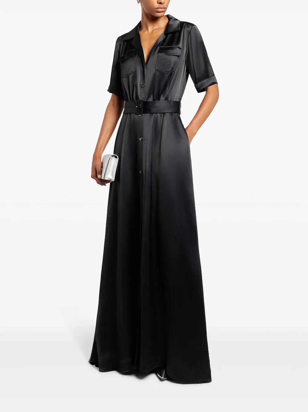 Millie Satin-Finish Maxi Shirtdress
