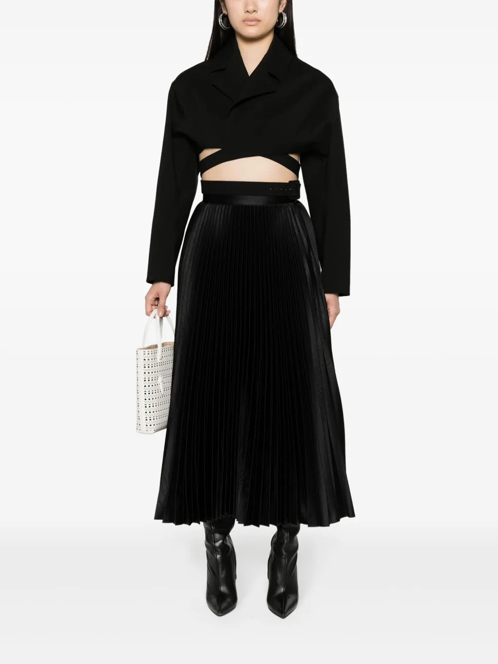 Pleated Crocodile-Effect Mid Skirt