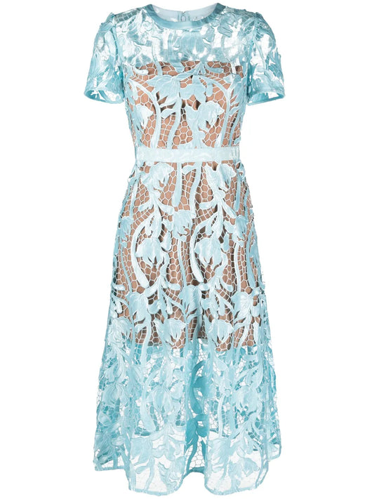 Guipure-Lace Flared Midi Dress