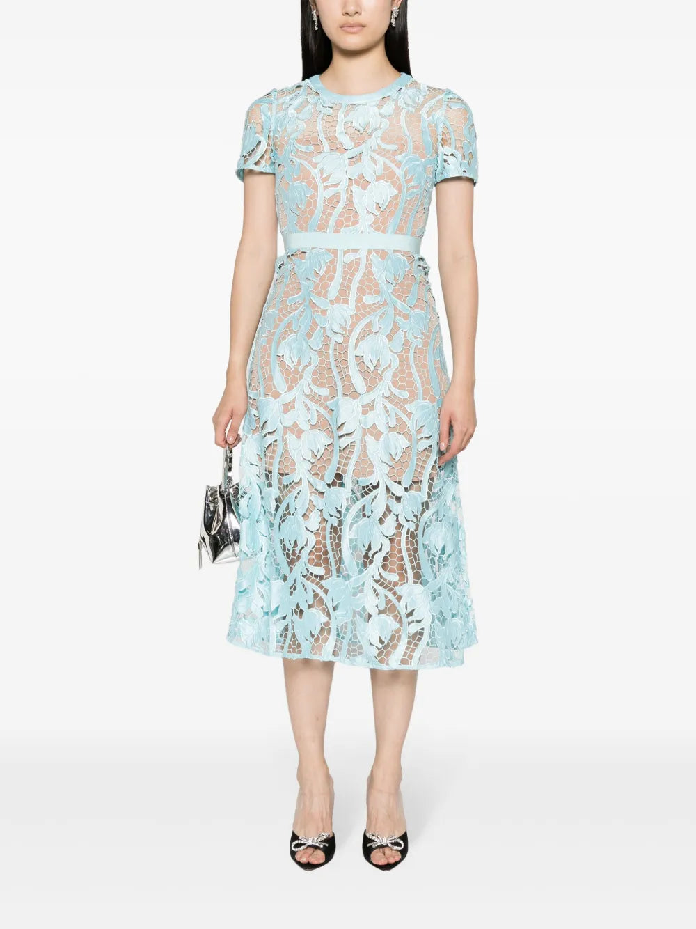 Guipure-Lace Flared Midi Dress