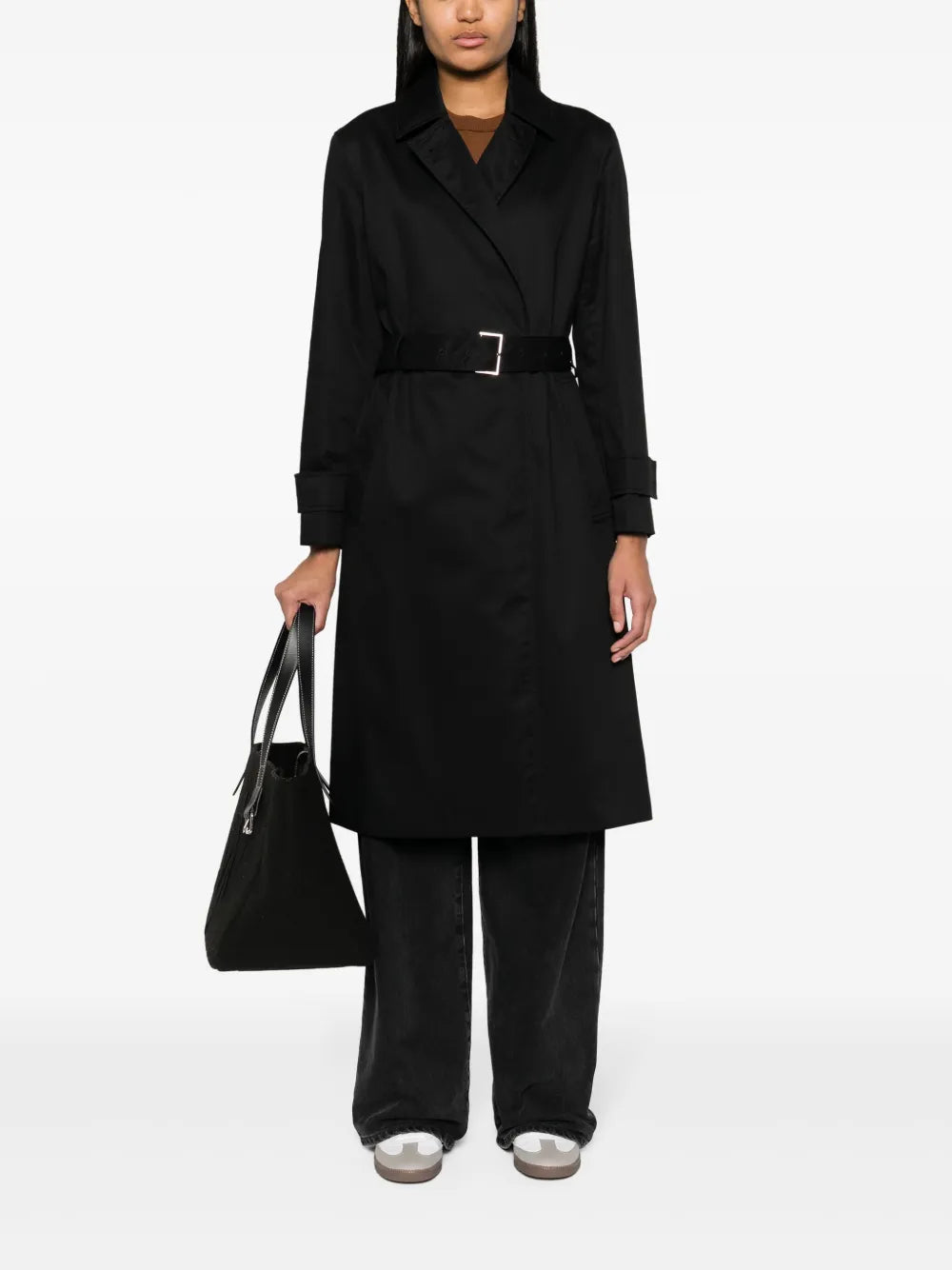 Spread-Collar Belted Trench Coat