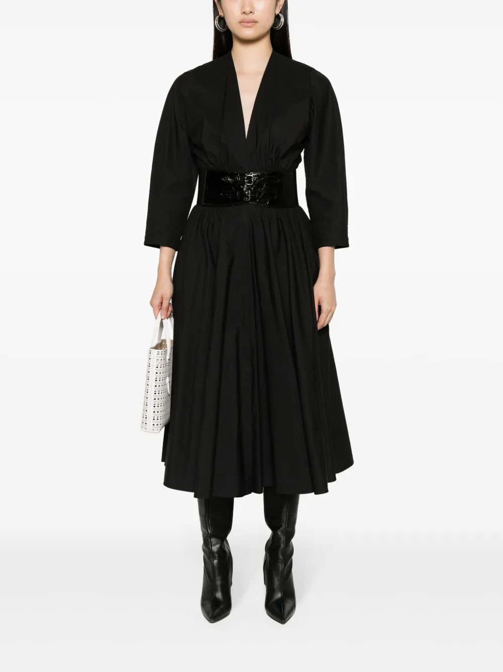 Belted Poplin Midi Dress