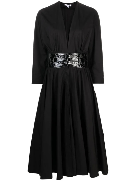 Belted Poplin Midi Dress