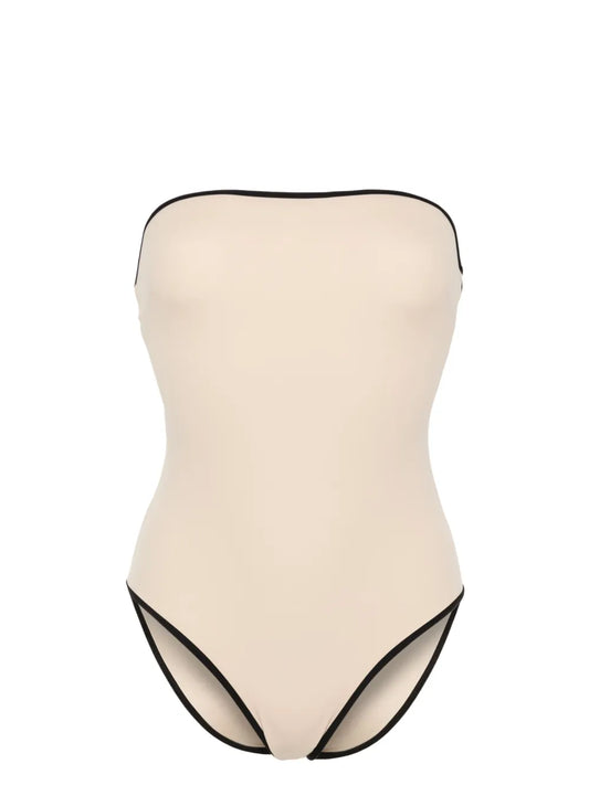 Striped-Edge Strapless Swimsuit