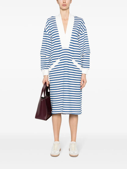 V-Neck Striped Midi Dress